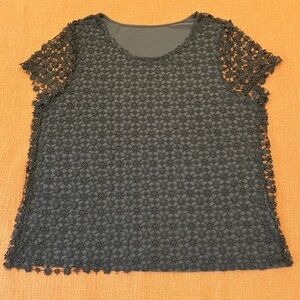 Crochet front blue Women's Blouse with fabric back